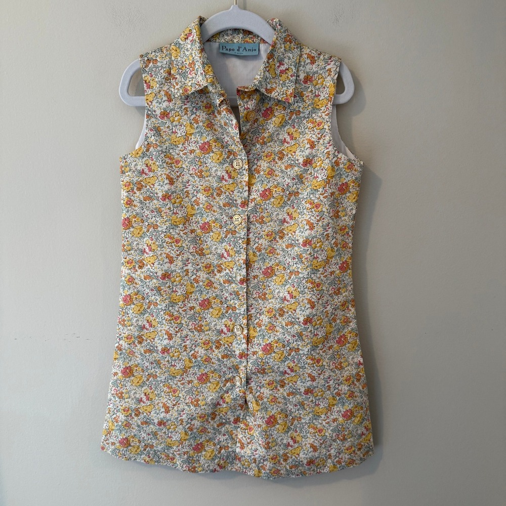 Papo d'Anjo Girls Floral Sleeveless Button Front Cotton Dress Size 6 Portugal
